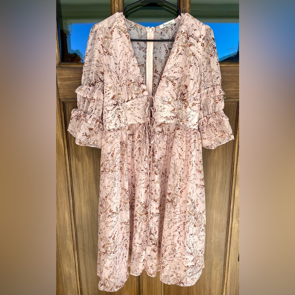 Women's Chiffon Floral Tie Midi Dress Medium Cottagecore Boho Simple Casual